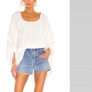 Free People White Billowy Drawstring Tunic Top